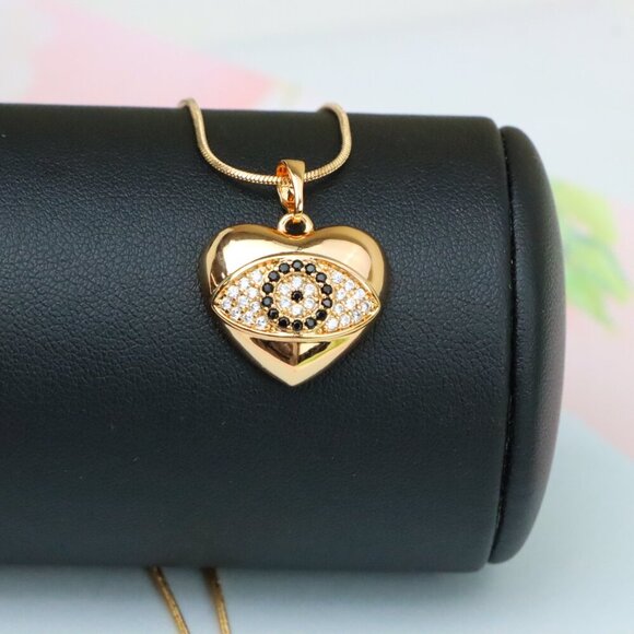 "Heart Evil Eye Rose Gold Pendant with Crystals, XPPT1582 - Picture 13 of 13
